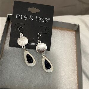 mia & tess Silver Drop Earrings with Black Teardrop Accent